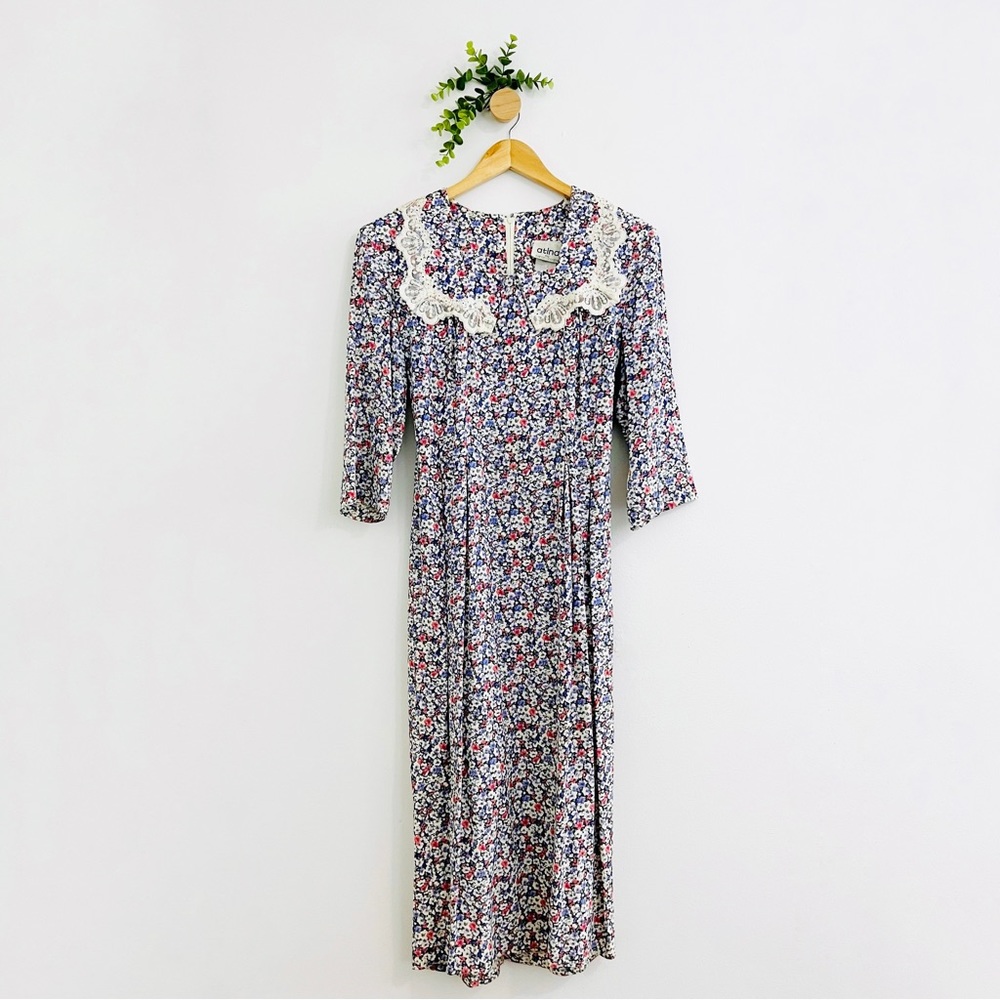 Atina By Karon Crosby Vintage Cottagecore Lace Collar Floral Prairie Dress